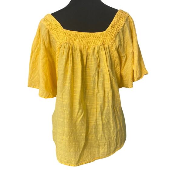 Philosophy Republic Clothing Yellow Square Neck Peasant Top L Cottagecore Boho - Picture 3 of 8